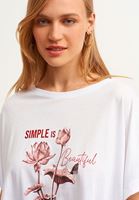 Bayan Beyaz Floral Baskılı Asimetrik Tişört ( MODAL )