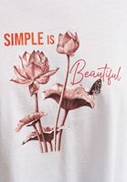 Bayan Beyaz Floral Baskılı Asimetrik Tişört ( MODAL )