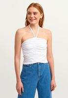 Bayan Beyaz Cut-Out Büzgülü Crop Atlet (MODAL)