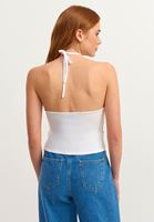 Bayan Beyaz Cut-Out Büzgülü Crop Atlet (MODAL)