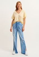 Bayan Sarı V-Neck Oversize Tişört ( MODAL )