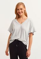 Bayan Gri V-Neck Oversize Tişört ( MODAL )