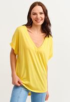 Bayan Sarı V-Neck Oversize T-Shirt ( MODAL )