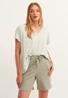 Bayan Yeşil/Gri V-Neck Tişört ( MODAL )