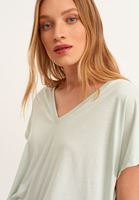 Bayan Yeşil/Gri V-Neck Tişört ( MODAL )