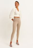Bayan Krem Balon Kol Crop Bluz ( TENCEL™ )