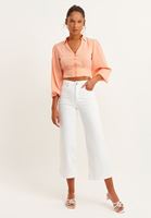 Bayan Pembe Balon Kol Crop Bluz ( TENCEL™ )
