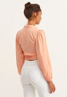 Bayan Pembe Balon Kol Crop Bluz ( TENCEL™ )