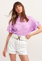 Women Purple Ruffle Romantic Blouse