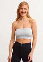 Women Grey Seamless Strapless Crop Top