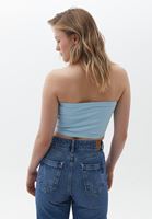 Women Blue Seamless Strapless Crop Top