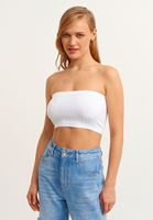 Women White Seamless Strapless Crop Top