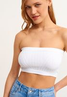 Women White Seamless Strapless Crop Top