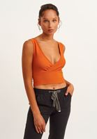 Bayan Turuncu Seamless Kruvaze Crop Top