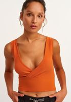 Bayan Turuncu Seamless Kruvaze Crop Top