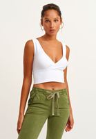 Bayan Beyaz Seamless Kruvaze Crop Top