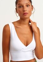 Bayan Beyaz Seamless Kruvaze Crop Top
