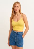 Bayan Sarı Dokulu Seamless Crop Top