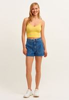 Bayan Sarı Dokulu Seamless Crop Top
