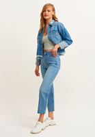 Bayan Yeşil/Gri Dokulu Seamless Crop Top