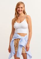 Bayan Beyaz Dokulu Seamless Crop Top