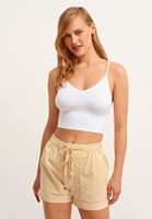 Bayan Beyaz Dokulu Seamless Crop Top