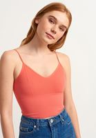 Bayan Kırmızı Dikişsiz İnce Askılı Crop Top