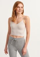 Bayan Bej Dikişsiz İnce Askılı Crop Top