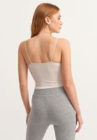 Bayan Bej Dikişsiz İnce Askılı Crop Top