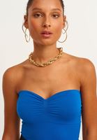 Bayan Mavi Straplez Crop Top