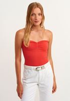 Bayan Kırmızı Straplez Crop Top