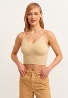 Bayan Bej Dikişsiz Crop Top