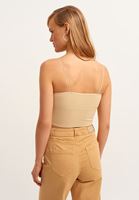 Bayan Bej Dikişsiz Crop Top