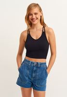Bayan Siyah Çapraz Askılı Seamless Crop Top