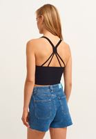 Bayan Siyah Çapraz Askılı Seamless Crop Top