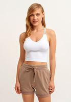 Bayan Beyaz Çapraz Askılı Seamless Crop Top