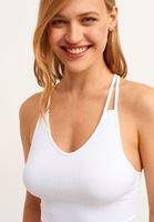 Bayan Beyaz Çapraz Askılı Seamless Crop Top