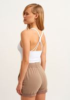 Bayan Beyaz Çapraz Askılı Seamless Crop Top
