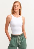 Bayan Beyaz Jakarlı Dikişsiz Crop Top