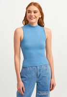 Women Blue High-Neck Seamless Tank Top