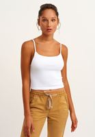 Bayan Beyaz İnce Askılı Seamless Crop Top