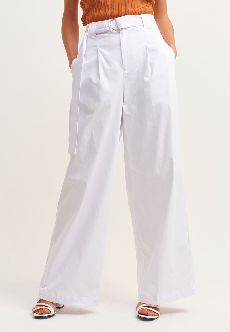 Women White Wide-leg Trousers