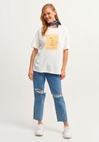 Women Cream Slogan Printed Boyfriend T-shirt