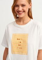 Women Cream Slogan Printed Boyfriend T-shirt