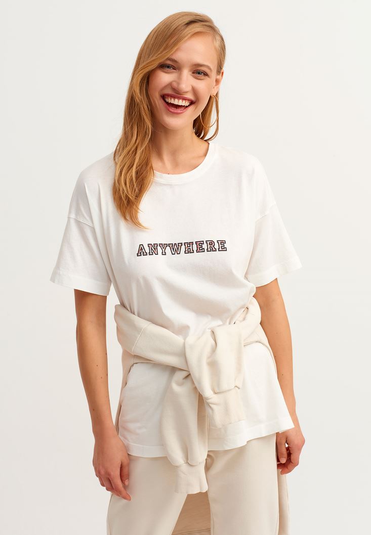 Women Cream Close-fit Artwork Printed T-shirt