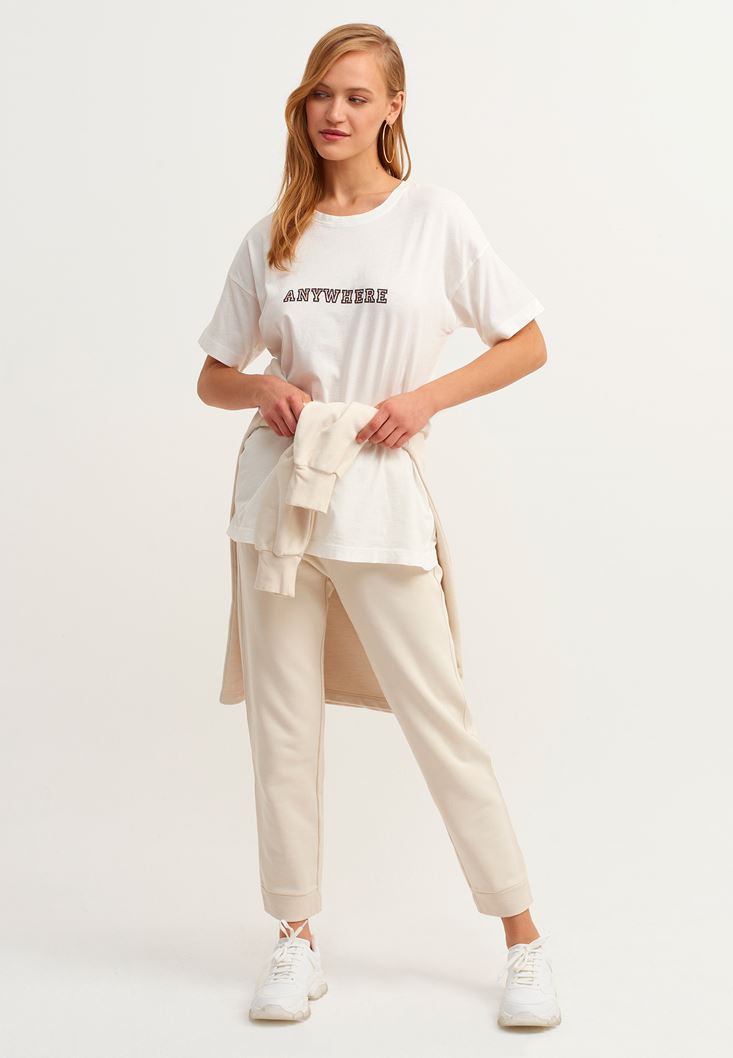 Women Cream Close-fit Artwork Printed T-shirt