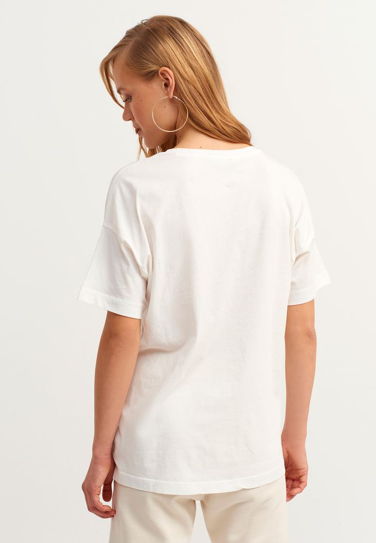 Women Cream Close-fit Artwork Printed T-shirt