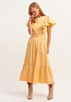 Women Yellow Cotton and Flounce Maxi Dress