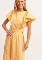 Women Yellow Cotton and Flounce Maxi Dress