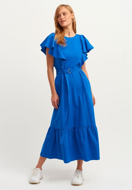 Blue Cotton and Flounce Maxi Dress 